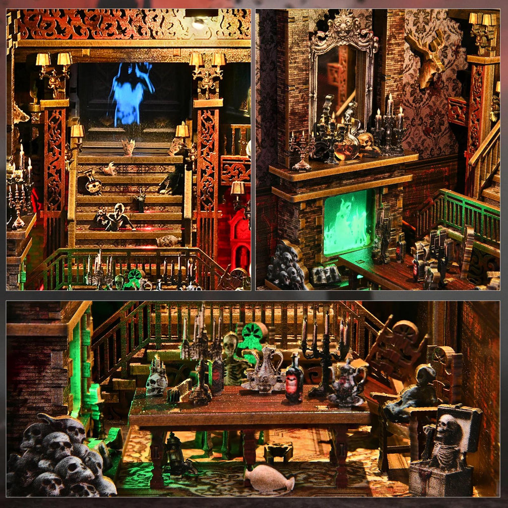 Book Nook Kit - Bloody Hotel Haunted Horror Bookshelf Insert DIY Miniature House LED