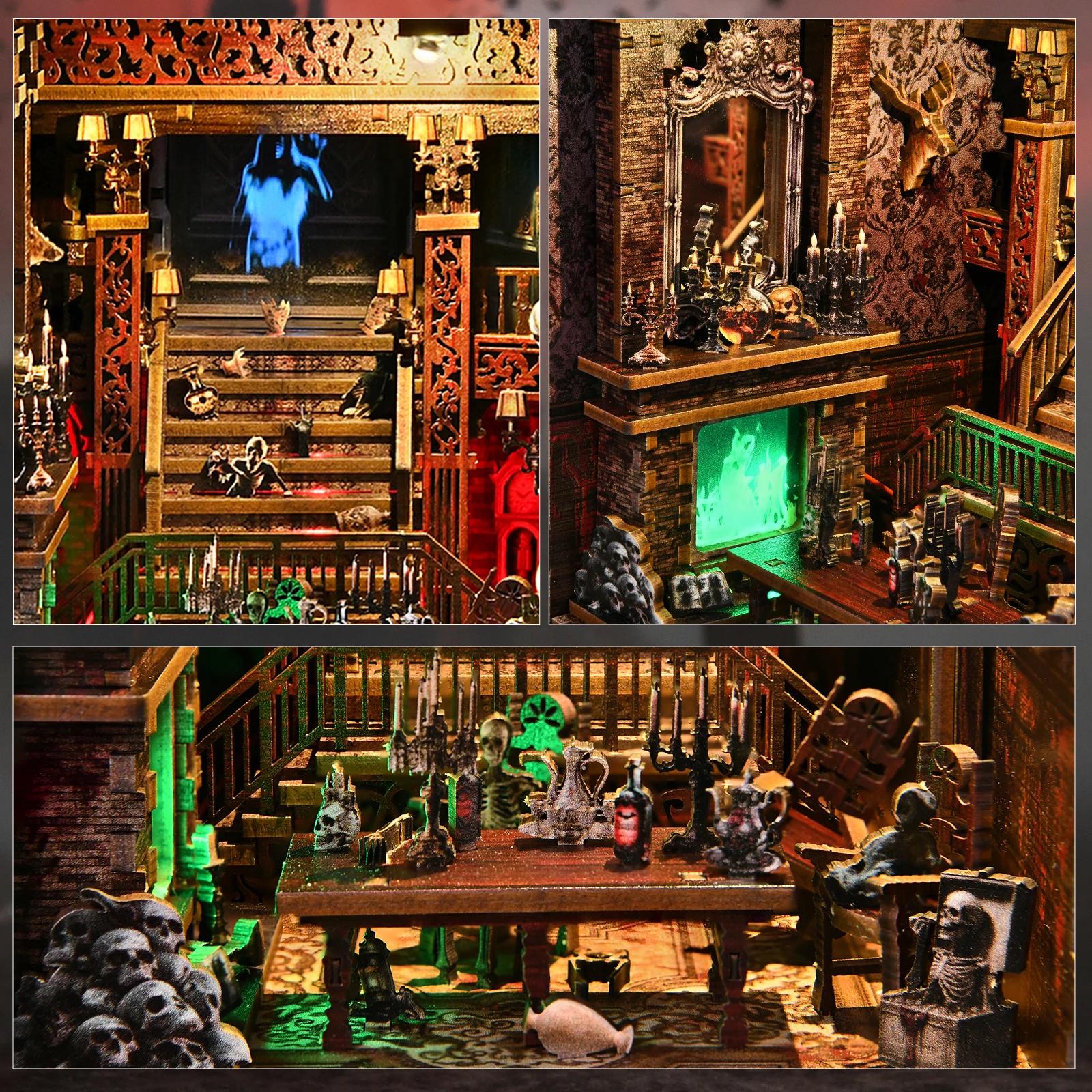 Book Nook Kit - Bloody Hotel Haunted Horror Bookshelf Insert DIY Miniature House LED