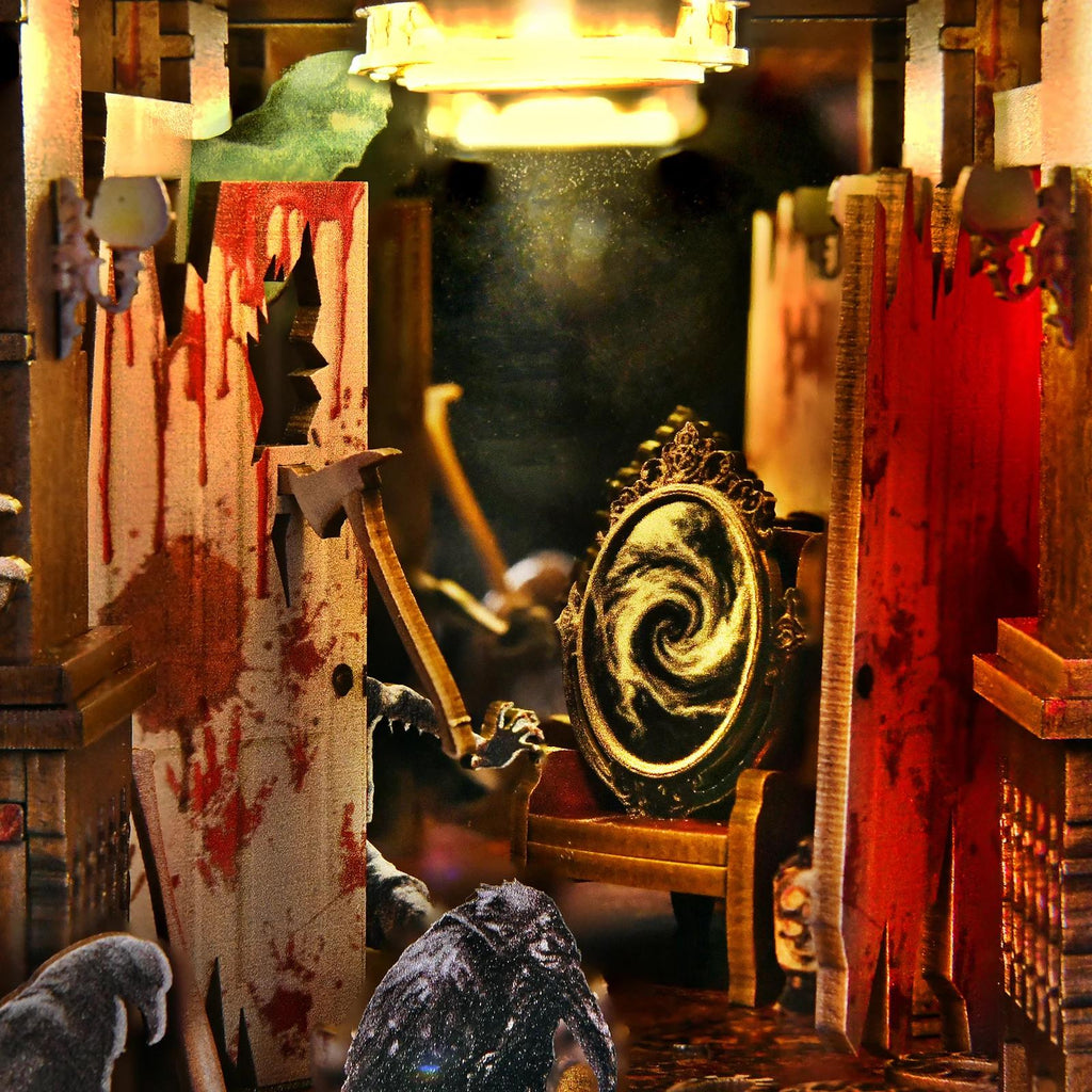 Book Nook Kit - Bloody Hotel Haunted Horror Bookshelf Insert DIY Miniature House LED