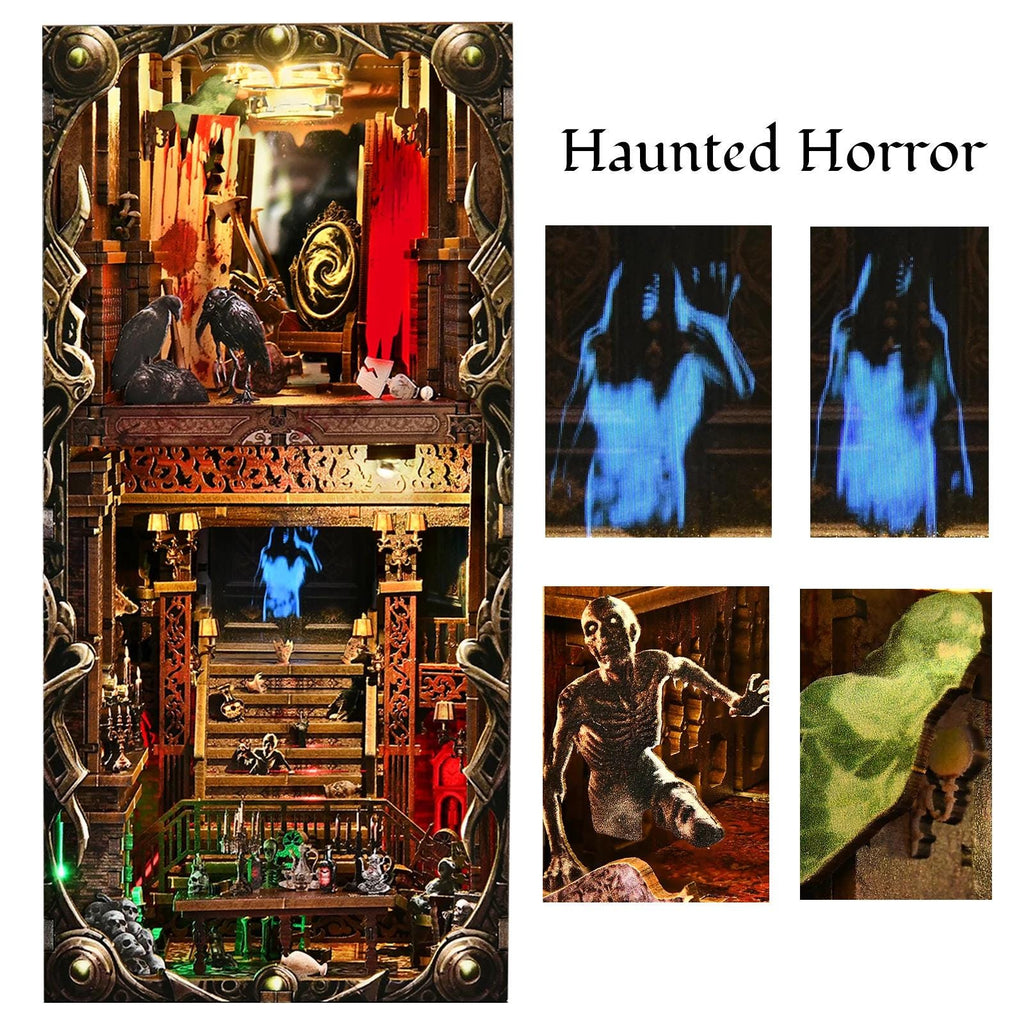 Book Nook Kit - Bloody Hotel Haunted Horror Bookshelf Insert DIY Miniature House LED