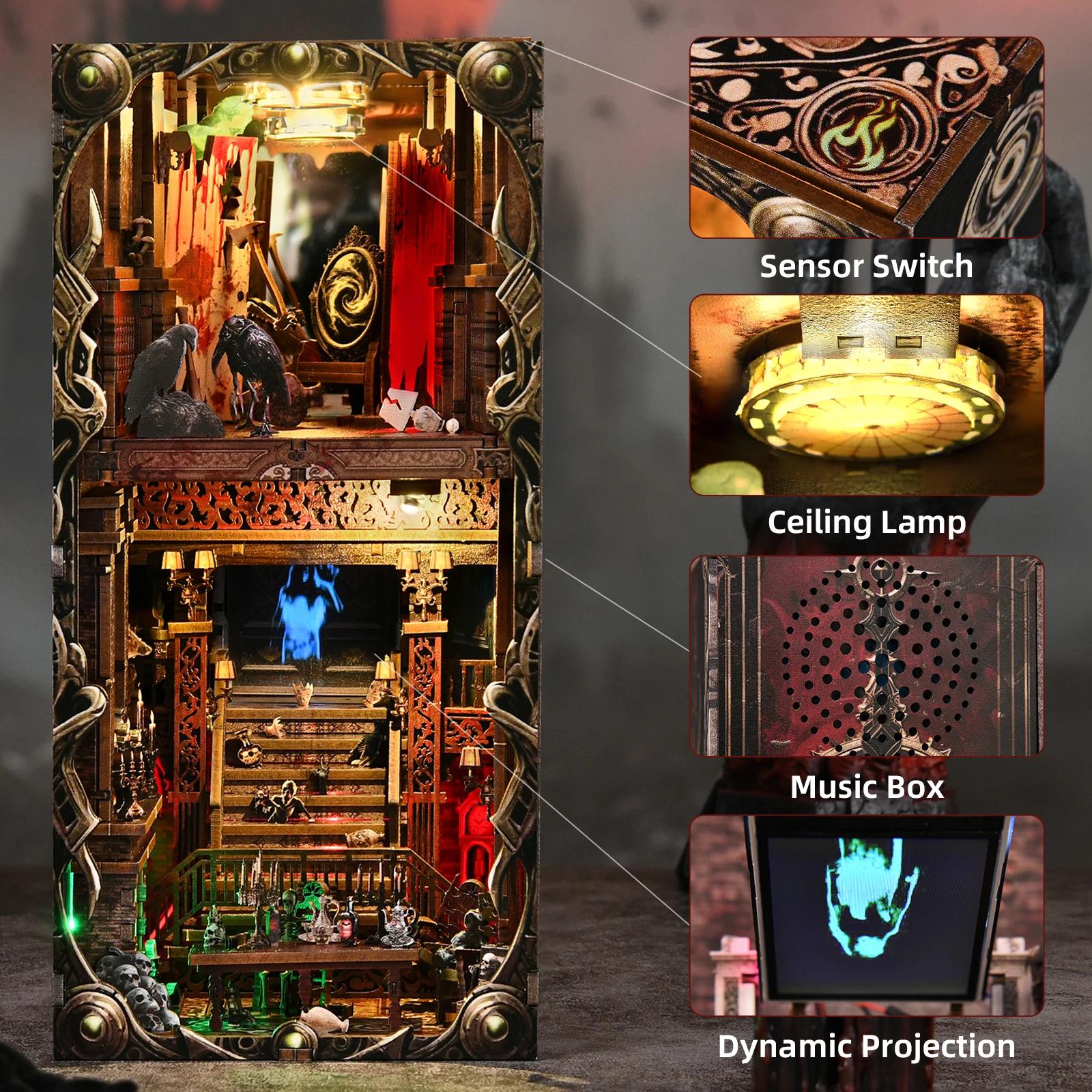 Book Nook Kit - Bloody Hotel Haunted Horror Bookshelf Insert DIY Miniature House LED