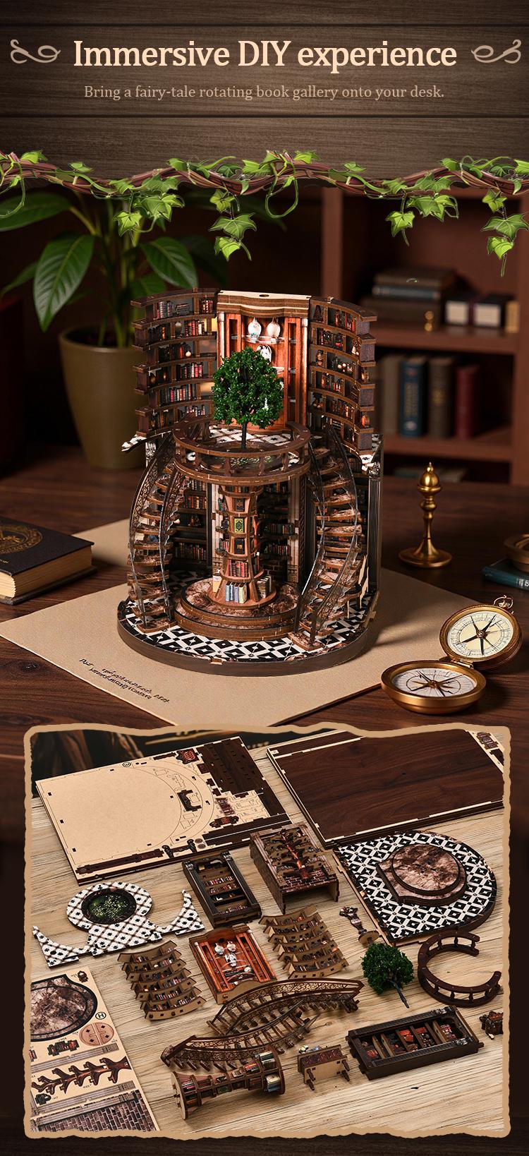 DIY Book Nook Kit Wisdom Rings Miniature Bookshelf Insert LED Dust Cover 3D Puzzle Fantasy - Book Nook Kit Detail 11