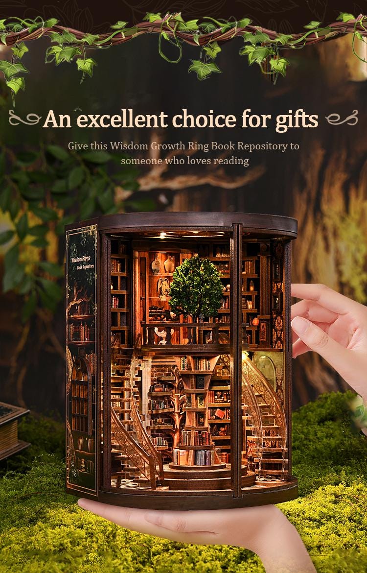 DIY Book Nook Kit Wisdom Rings Miniature Bookshelf Insert LED Dust Cover 3D Puzzle Fantasy - Book Nook Kit Detail 14