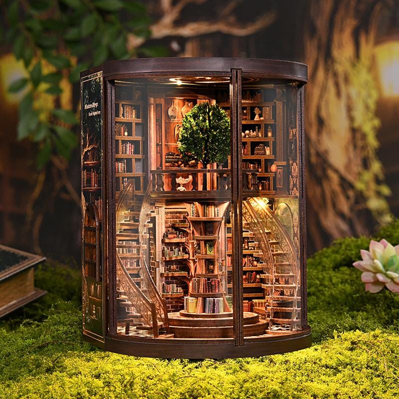 DIY Book Nook Kit Wisdom Rings Miniature Bookshelf Insert LED Dust Cover 3D - Book Nook DIY Kit | Miniverse Studio