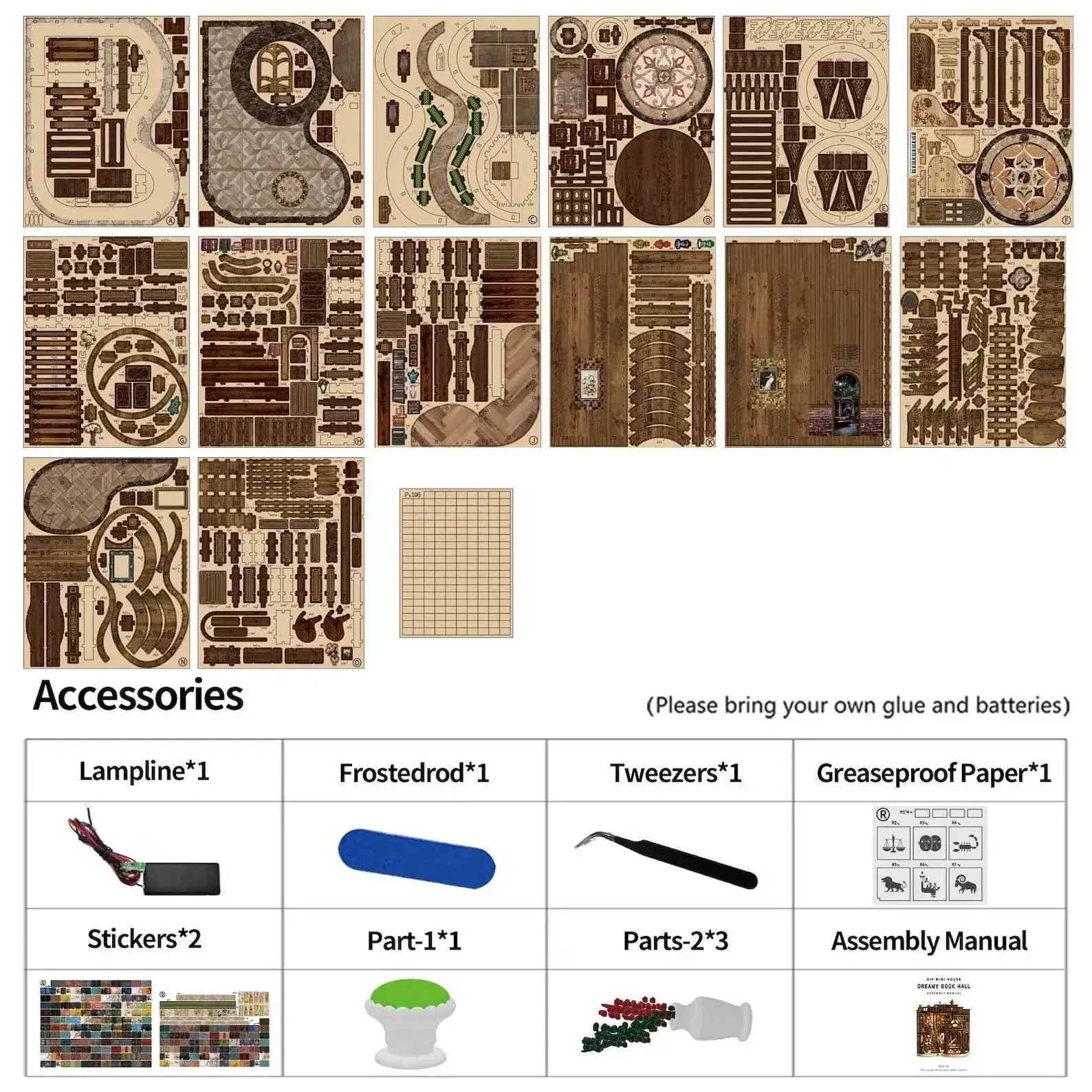 Miniature DIY Bookend Kit – Qimeng Book Hall – Handcrafted Cottage with Lights & Furniture