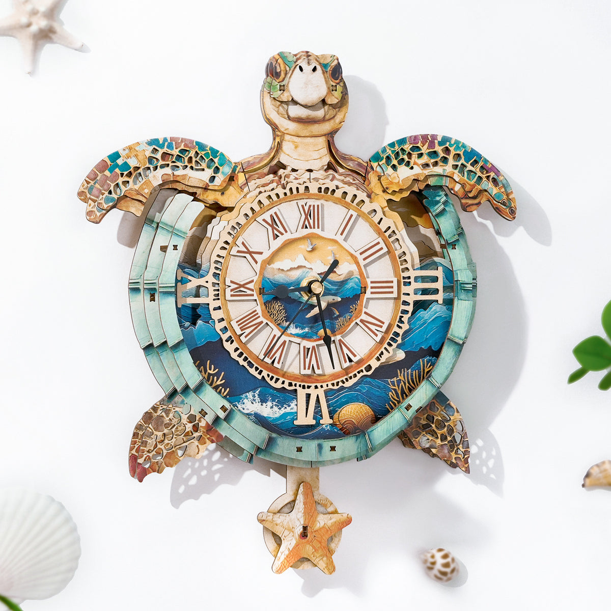 Sea Turtle Wall Clock Kit | DIY 3D Wooden Puzzle with Pendulum - product photo