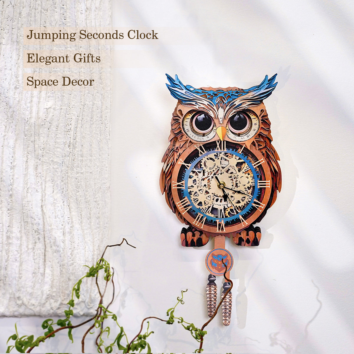 Owl Wall Clock Kit | DIY 3D Wooden Puzzle with Pendulum - product photo