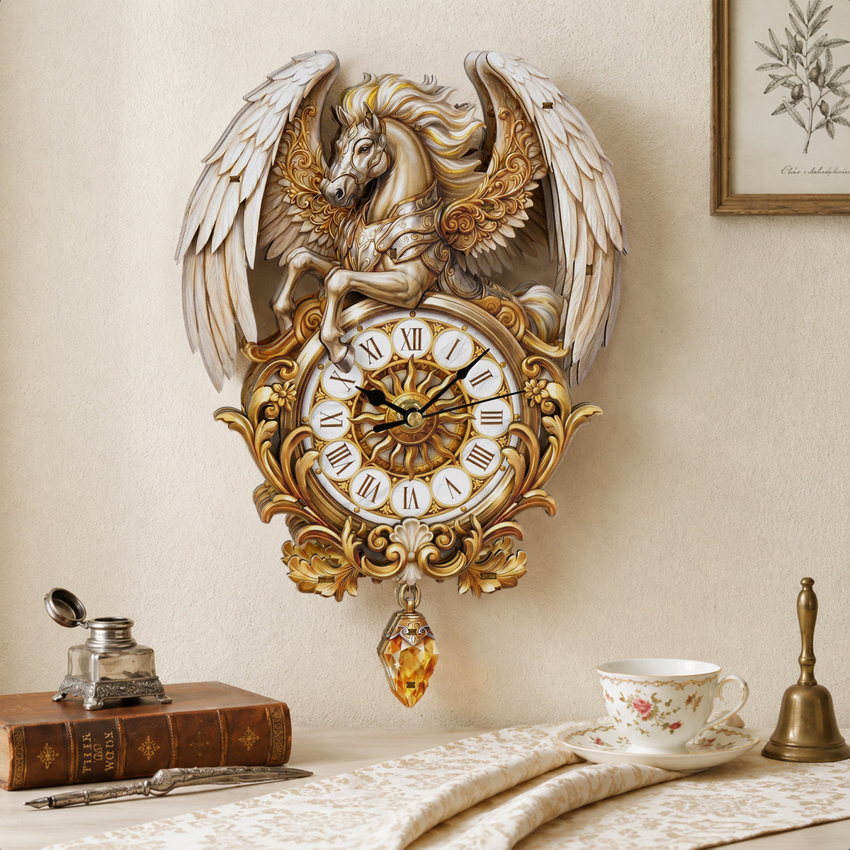 Pegasus Wall Clock Kit | DIY 3D Wooden Puzzle with Pendant - product photo