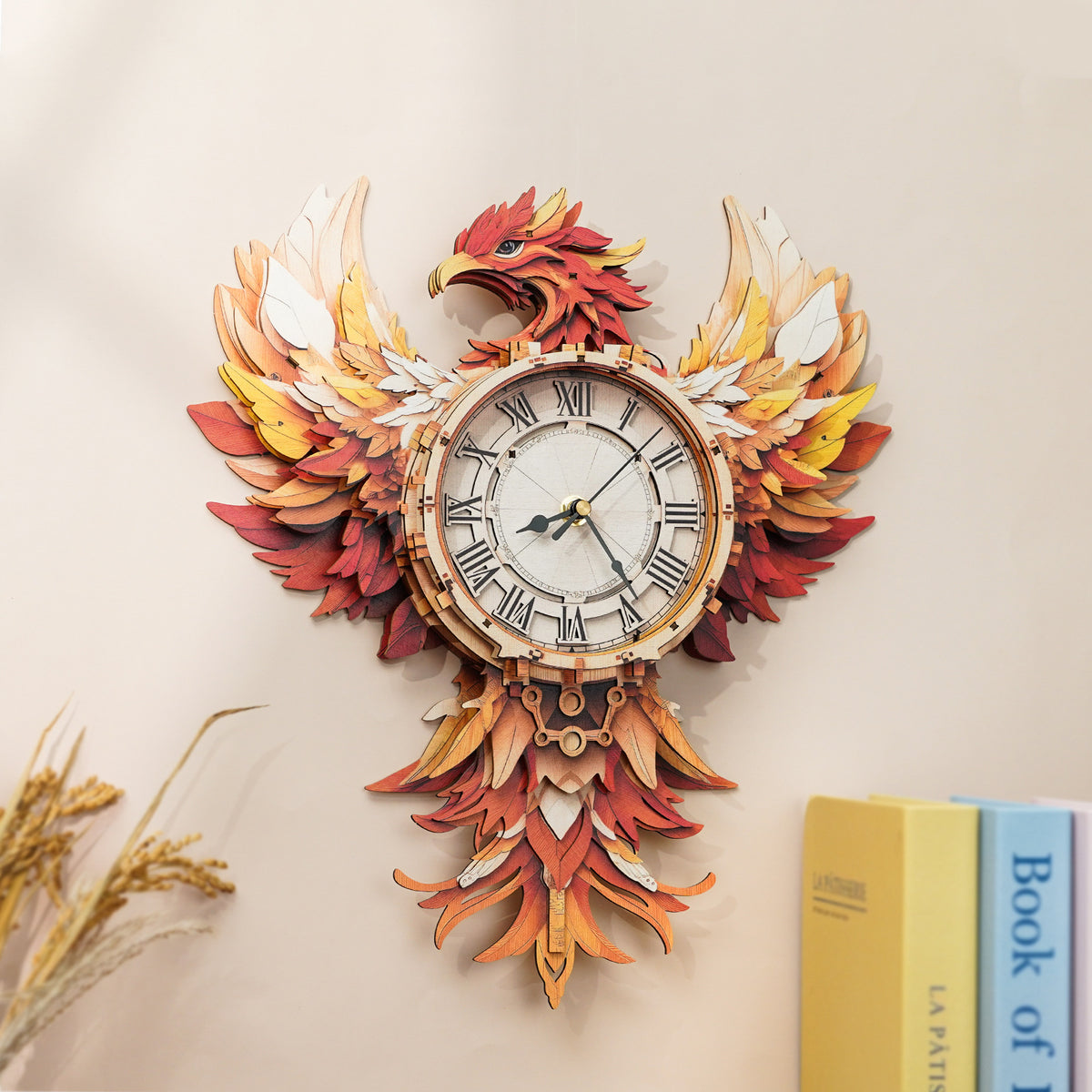 Phoenix Wall Clock Kit | DIY 3D Wooden Puzzle with Pendulum - product photo