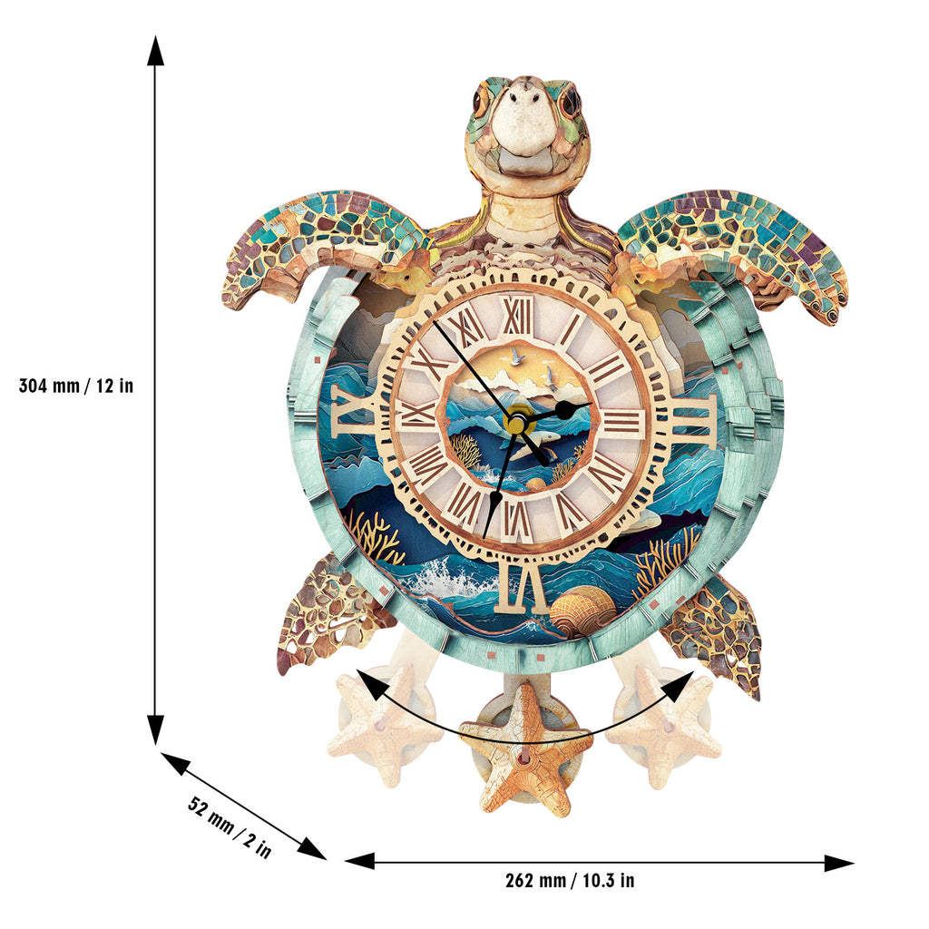 Sea Turtle Wall Clock Kit | DIY 3D Wooden Puzzle with Pendulum - product photo