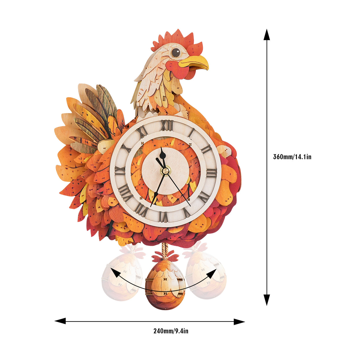 Rooster Wall Clock Kit | DIY 3D Wooden Puzzle with Pendulum - product photo