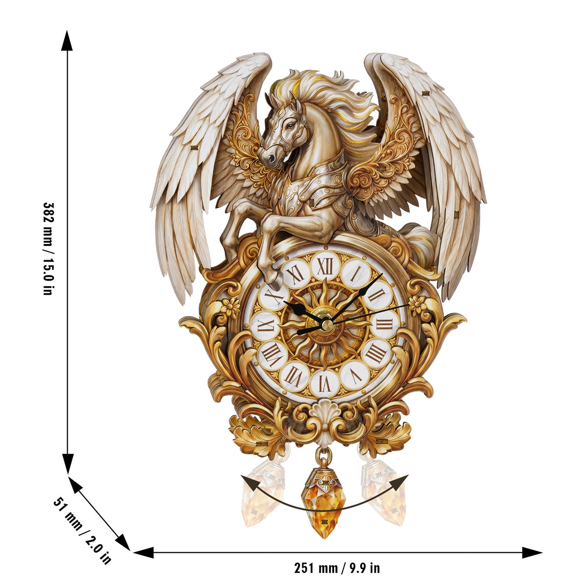 Pegasus Wall Clock Kit | DIY 3D Wooden Puzzle with Pendant - product photo