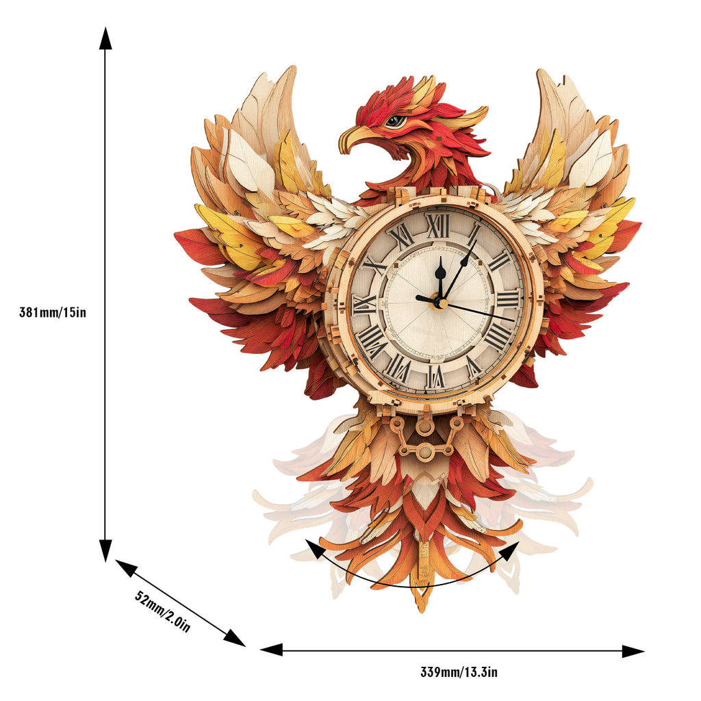 Phoenix Wall Clock Kit | DIY 3D Wooden Puzzle with Pendulum - product photo