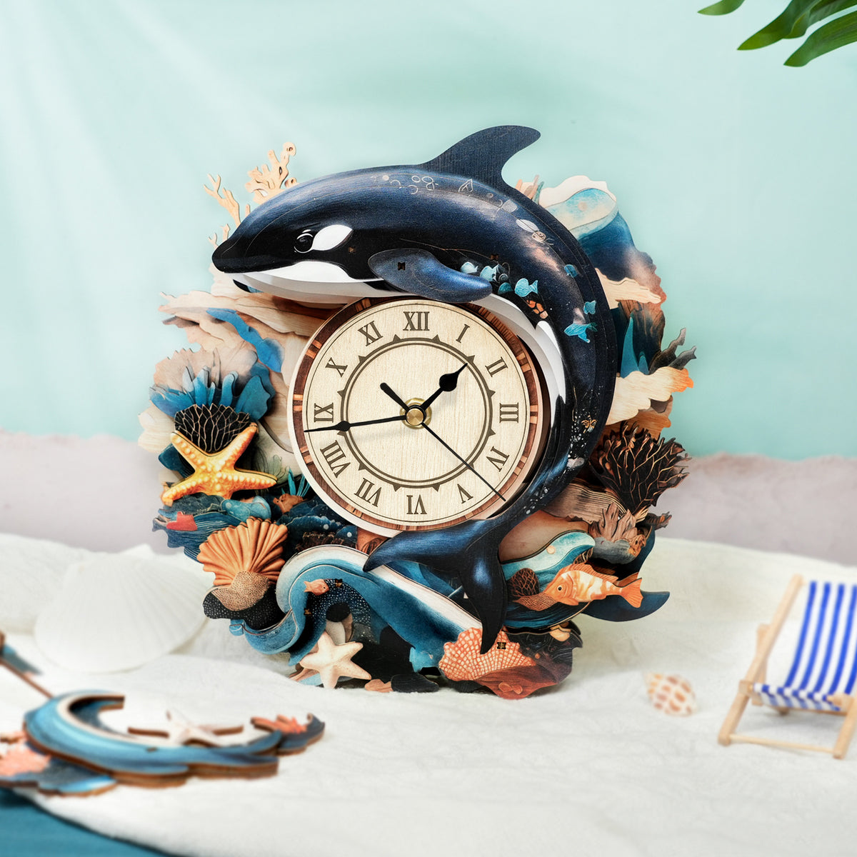Orca Whale Wall Clock Kit | DIY 3D Wooden Puzzle with Pendulum - product photo