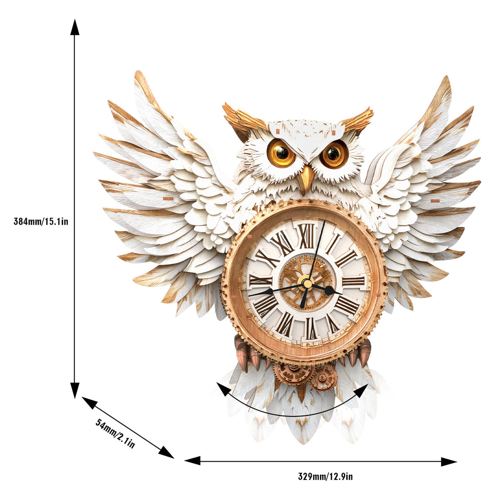 Snowy Owl Wall Clock Kit | DIY 3D Wooden Puzzle with Gears - product photo