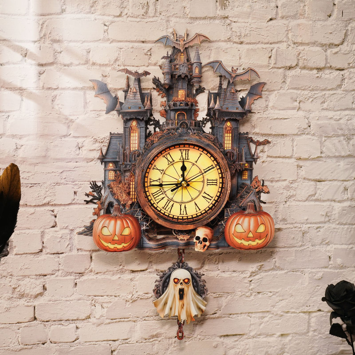 Haunted Castle Wall Clock Kit | DIY 3D Wooden Puzzle with Pendulum - product photo
