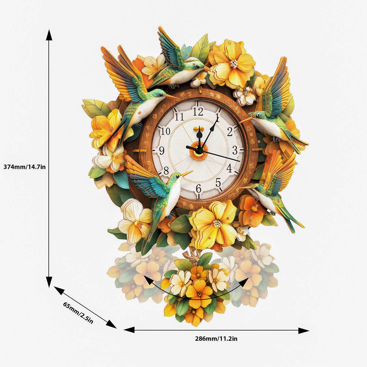 Hummingbird Wall Clock Kit | DIY 3D Wooden Puzzle with Pendulum - product photo