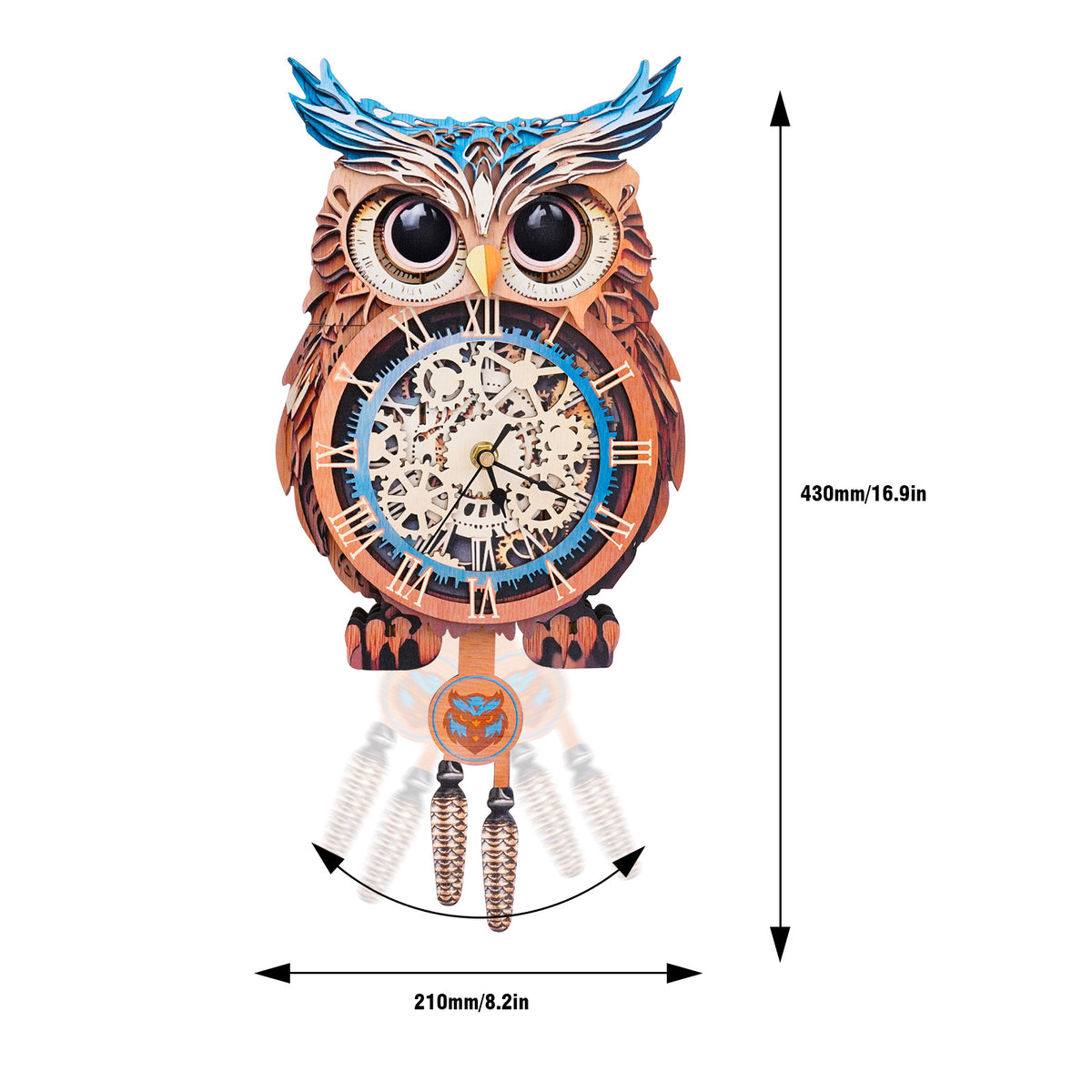 Owl Wall Clock Kit | DIY 3D Wooden Puzzle with Pendulum - product photo