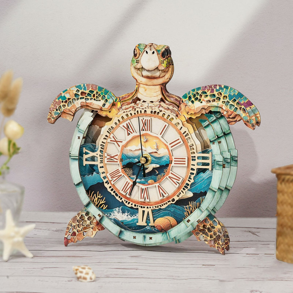 Sea Turtle Wall Clock Kit | DIY 3D Wooden Puzzle with Pendulum - product photo