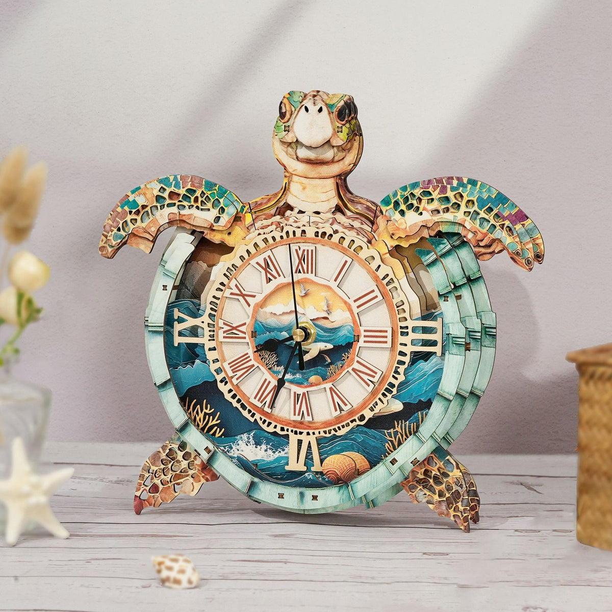 Sea Turtle Wall Clock Kit | DIY 3D Wooden Puzzle with Pendulum - product photo