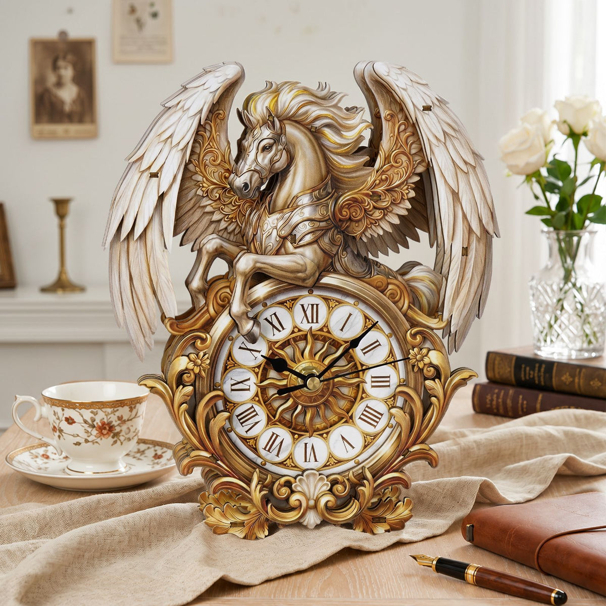 Pegasus Wall Clock Kit | DIY 3D Wooden Puzzle with Pendant - product photo