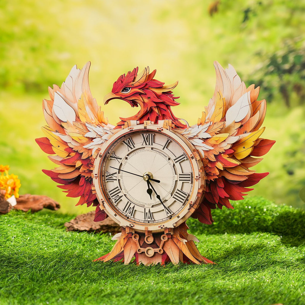Phoenix Wall Clock Kit | DIY 3D Wooden Puzzle with Pendulum - product photo