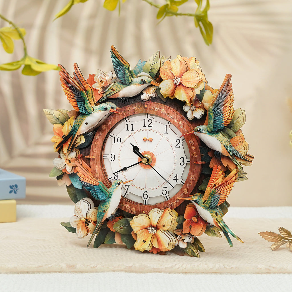Hummingbird Wall Clock Kit | DIY 3D Wooden Puzzle with Pendulum - product photo