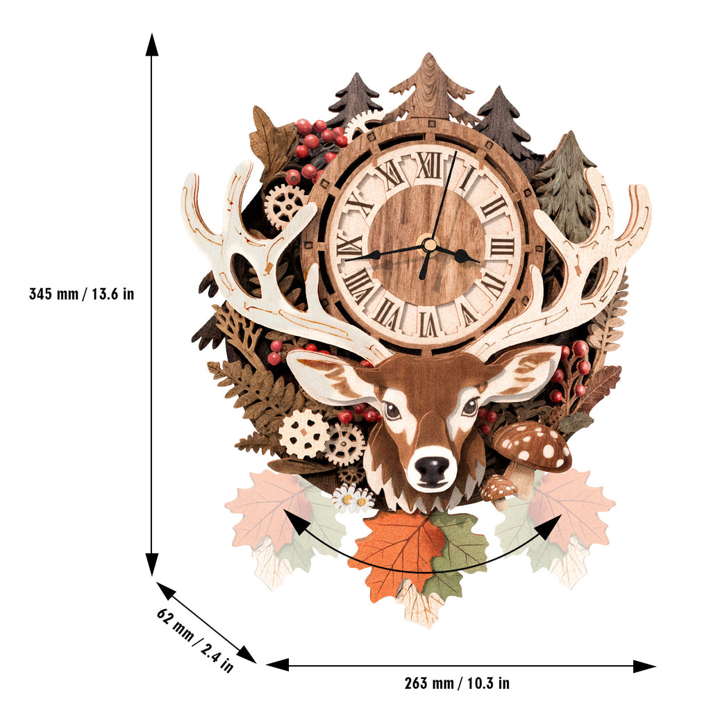 Reindeer Wall Clock Kit | DIY 3D Wooden Puzzle with Pendulum - product photo