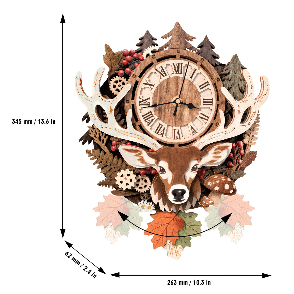 Reindeer Wall Clock Kit | DIY 3D Wooden Puzzle with Pendulum - product photo