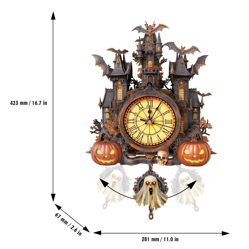 Haunted Castle Wall Clock Kit | DIY 3D Wooden Puzzle with Pendulum - product photo