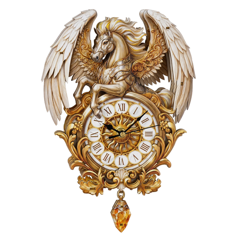Pegasus Wall Clock Kit | DIY 3D Wooden Puzzle with Pendant - product photo