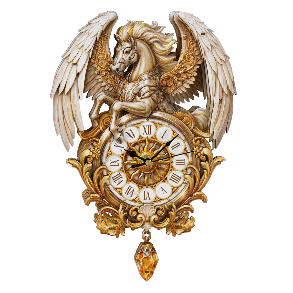 Pegasus Wall Clock Kit | DIY 3D Wooden Puzzle with Pendant - product photo