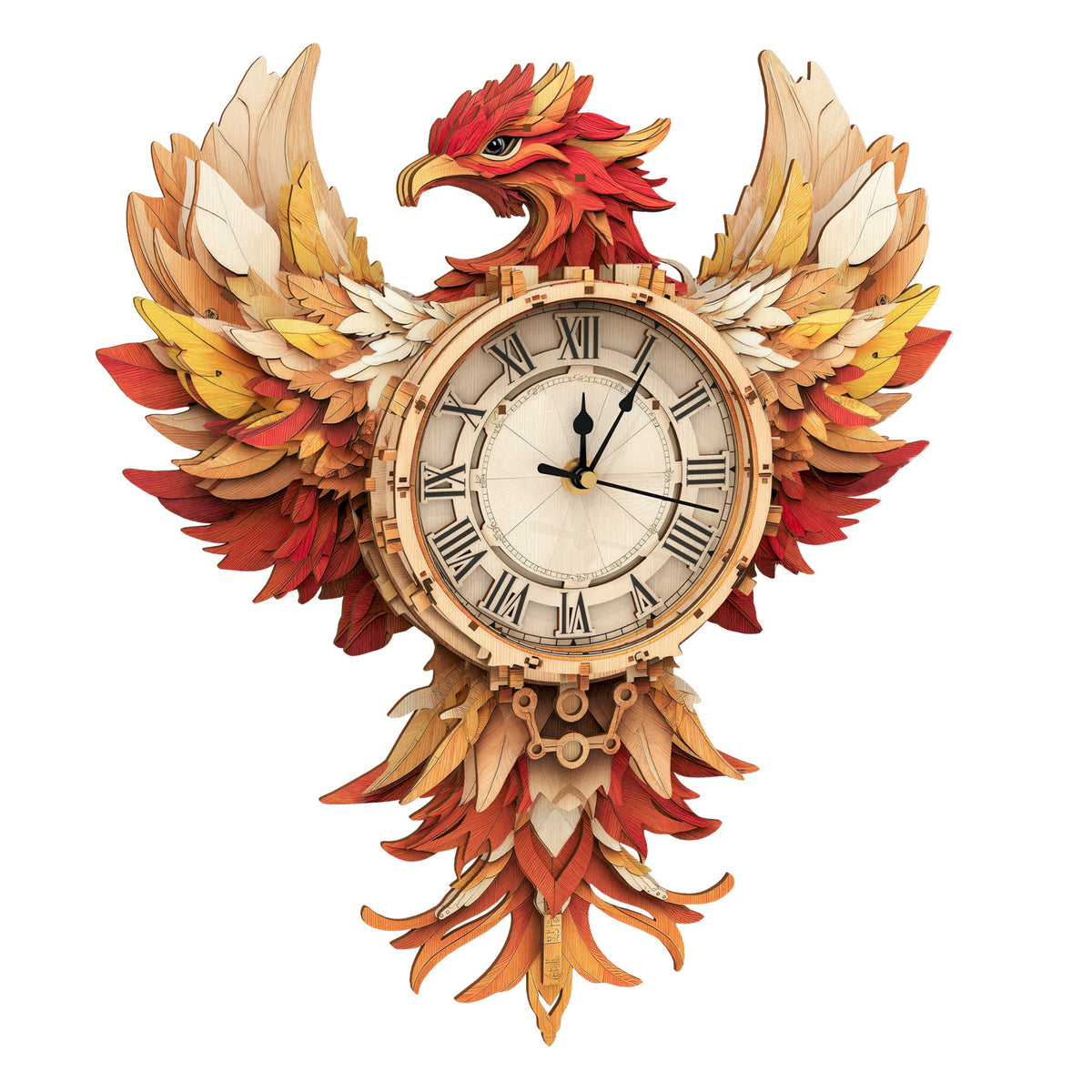 Phoenix Wall Clock Kit | DIY 3D Wooden Puzzle with Pendulum - product photo
