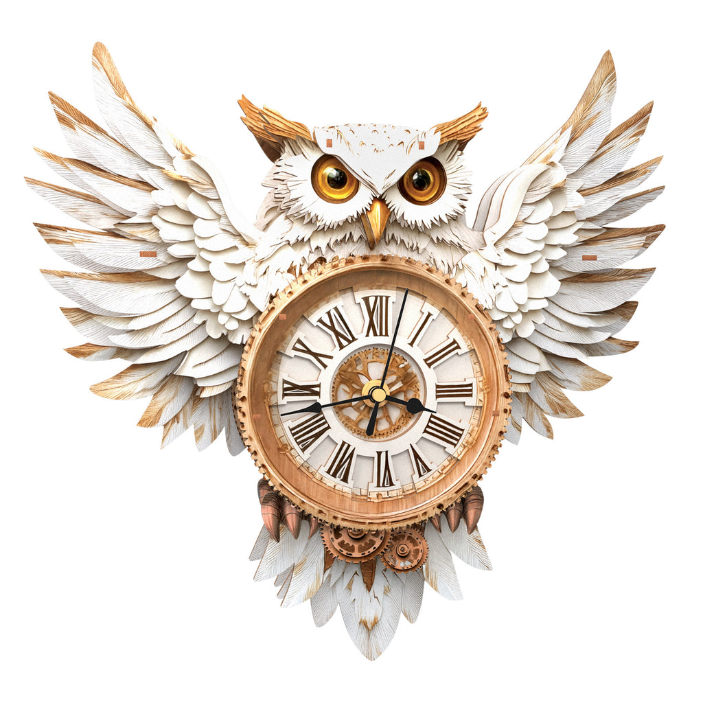 Snowy Owl Wall Clock Kit | DIY 3D Wooden Puzzle with Gears - product photo