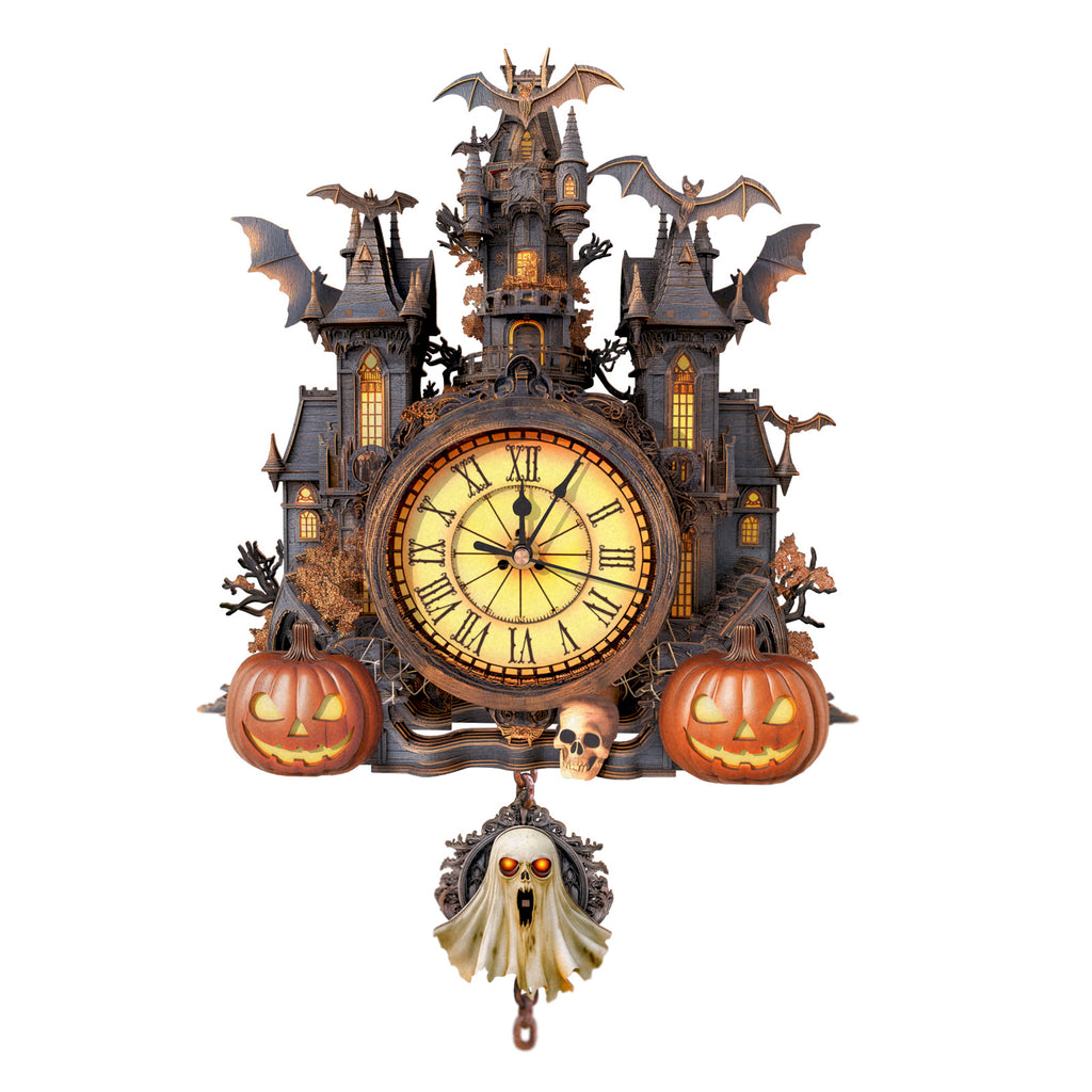 Haunted Castle Wall Clock Kit | DIY 3D Wooden Puzzle with Pendulum - product photo