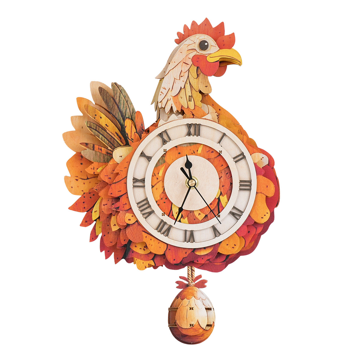 Rooster Wall Clock Kit | DIY 3D Wooden Puzzle with Pendulum - product photo