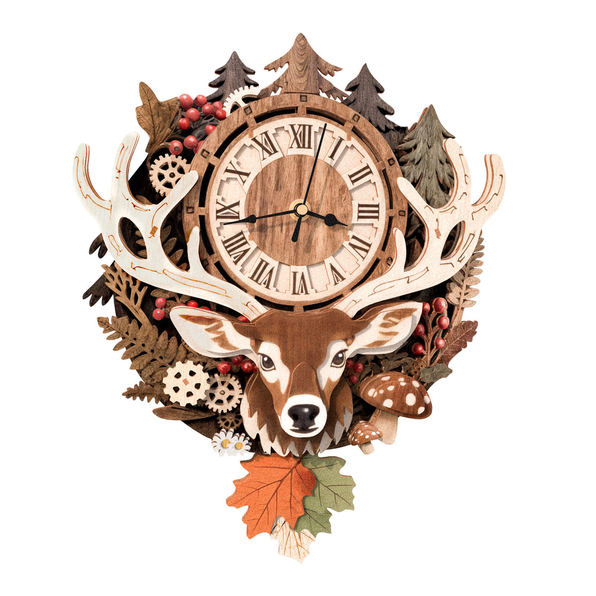 Reindeer Wall Clock Kit | DIY 3D Wooden Puzzle with Pendulum - product photo