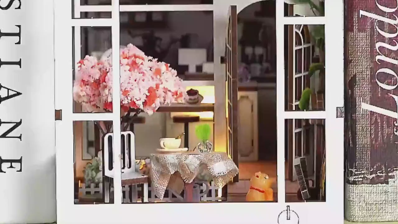 Book Nook Kit - Coffee Garden DIY Miniature Bookshelf Insert with LED Lights