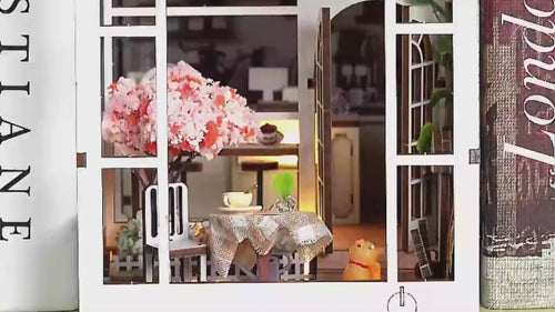 Book Nook Kit - Coffee Garden DIY Miniature Bookshelf Insert with LED Lights