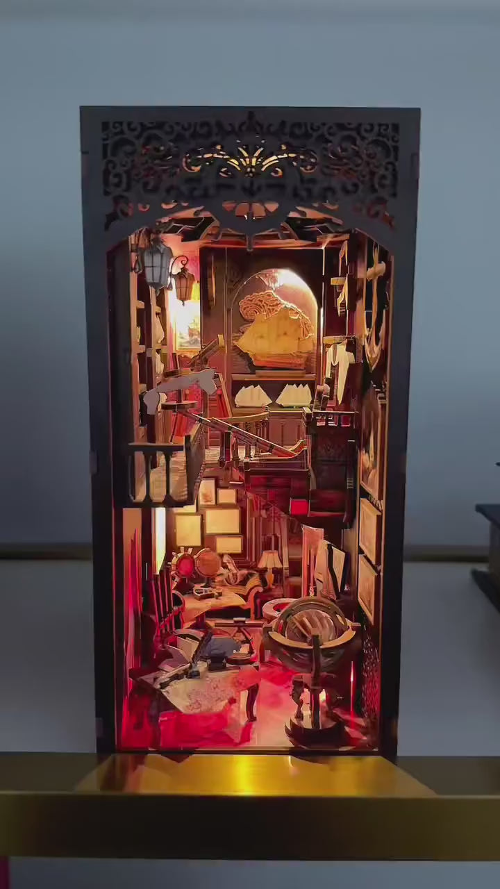 Book Nook Kit Voyage Memories | DIY Miniature Dollhouse Diorama | Bookshelf Bookend Gift