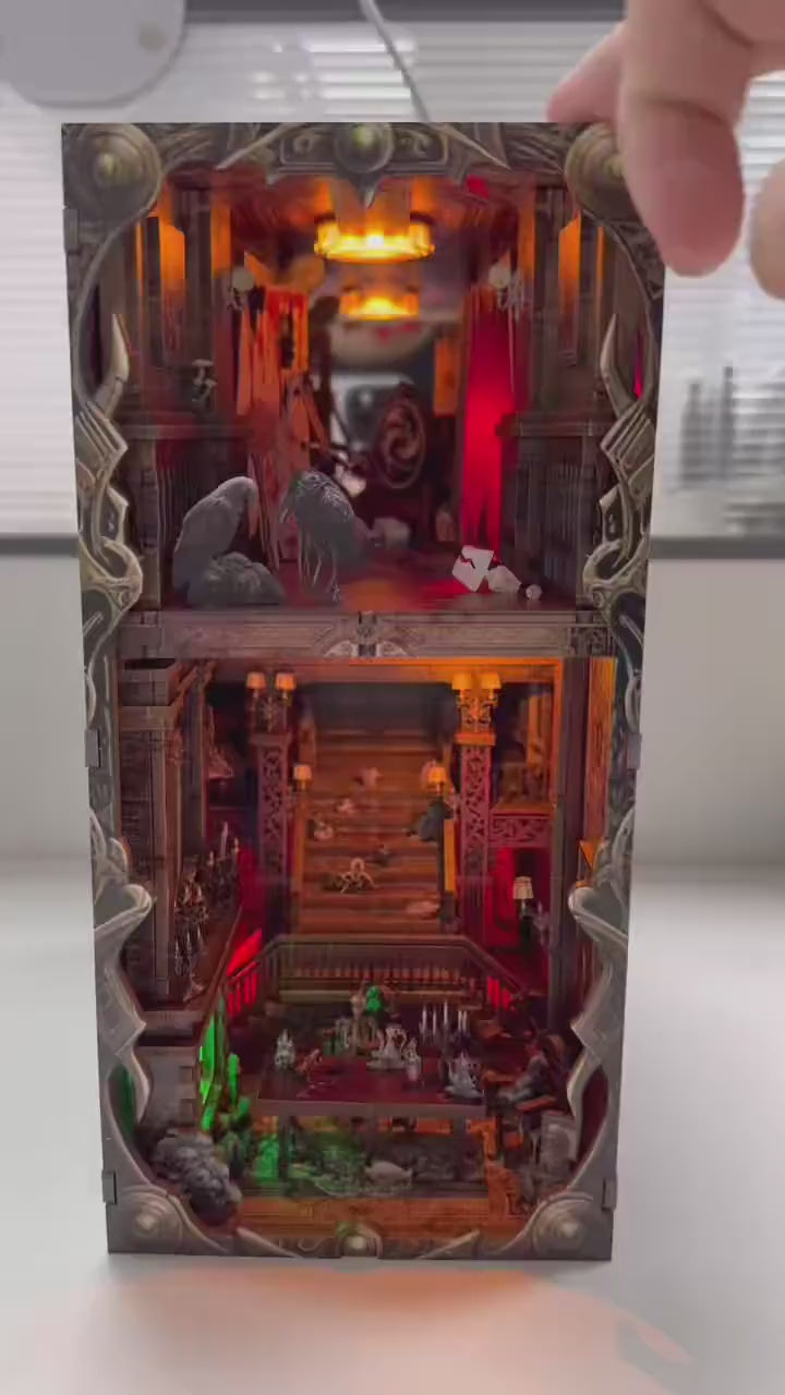 Book Nook Kit - Bloody Hotel Haunted Horror Bookshelf Insert DIY Miniature House LED
