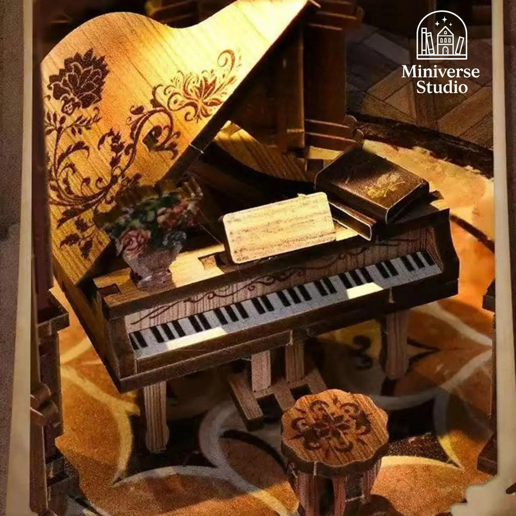 Miniature DIY Bookend Kit – Qimeng Book Hall – Handcrafted Cottage with Lights & Furniture