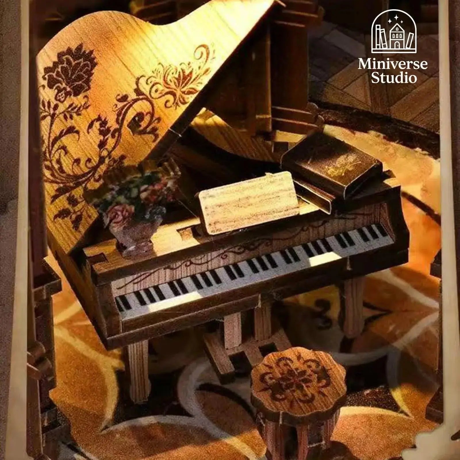 Miniature DIY Bookend Kit – Qimeng Book Hall – Handcrafted Cottage with Lights & Furniture